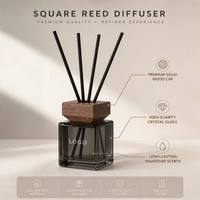Diffuseur de parfum de luxe en verre, flacon dégradé noir fumé, blanc et marron, avec couvercle en bois et bâtonnets noirs, conteneur vide pour arômes, pour la maison