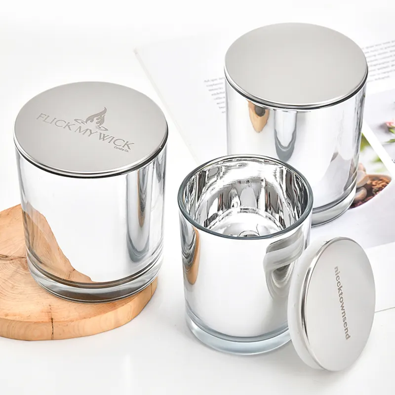 Hoge Kwaliteit 8 Oz 10 Oz 15 Oz Cilindrische Kaars Ware Zilver Kaars Jar Glas Kandelaar Met Deksel Custom Logo