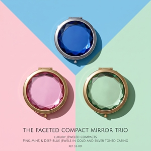 Luxury Faceted Crystal Gem <b>Compact</b> <b>Mirror</b> Gold Silver Light Gold Metal Frame Dual Sided HD Glass Pocket Makeup <b>Mirror</b> Bulk - Product Image 1