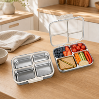 Boîte à lunch en acier inoxydable à 4 compartiments S004-2 avec couvercle, sans BPA, chauffable, mignonne, fabrication OEM, approvisionnement en gros, marques de préparation de repas pour le monde entier