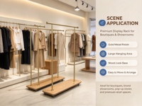 Étagère de présentation de vêtements pour enfants dorée avec roulettes, personnalisée pour les magasins de vêtements pour enfants, présentoir de vêtements sur mesure
