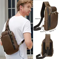 2022 New Design Men Brown Echte Umhängetasche aus Rindsleder mit USB-Ladeans chluss Crazy Horse Leather Chest Bag für Herren