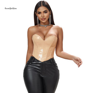 Damen Kunstleder Retro Fishbone Tight Fit Korsett Off Shoulder Sexy Schnür Crop Top - Product Image 4