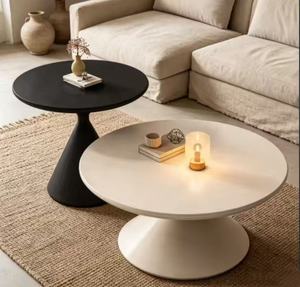 Table basse ronde de luxe moderne et simple pour salon, style nordique, en panneau de roche couleur crème, pour usage domestique - Product Image 1