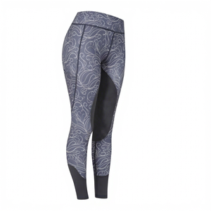 Pantalones de equitación de talle alto para mujer Ashi Sports Wear con estampado floral, paneles de malla, cierre de gancho y bucle, ajuste ceñido, poliéster y elastano - Product Image 1