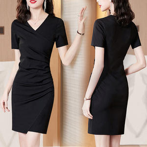 Abito a matita a un passo <span class=keywords><strong>nero</strong></span> elegante estivo all'ingrosso con natica sottile Modulare cintura naturale a maniche corte - Product Image 5