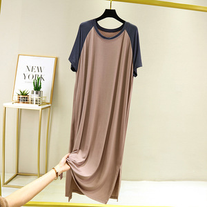 Camicia <span class=keywords><strong>da</strong></span> notte con manica Raglan modale a contrasto di colore per dormire ampia Casual pigiama in cotone di grandi dimensioni t-Shirt abito lungo per dormire - Product Image 4