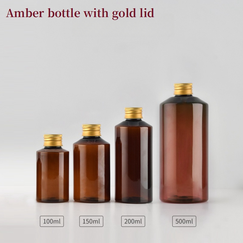 Flacon ambré avec bouchon doré