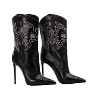 Bottes de cow-boy pour filles, nouveau design OEM, bout pointu, cuir PU marron, bottes western, automne/hiver, talon bloc de 12 cm, hauteur mi-mollet