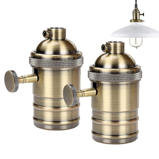 E26 Base Lamp Socket With 1/8ips Cap and Set Screw Aluminum Antique Brass Finish Vintage Lampholder With Knob