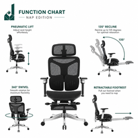 Chaise de bureau ergonomique moderne noire entièrement en maille, chaise de direction avec cadre en Y argenté et repose-pieds rétractable pour la sieste