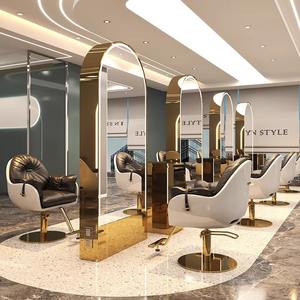 Espejo de Acero Inoxidable Dorado de Doble Cara para Peluquería, Diseño Moderno, Espejo Dorado para Salón de Belleza - Product Image 6