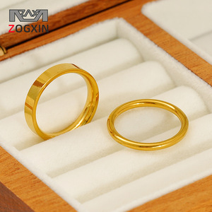 ZOGXIN Gold Plated <b>Titanium</b> Steel <b>Ring</b> Plain Band Women's Jewelry Everyday Wear Geometric Design Circular Lines - Product Image 1