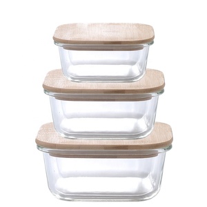 Vuông thủy tinh thực phẩm lưu trữ container Crisper với tre có nắp đậy sinh thái thân thiện bữa ăn Prep container kín nhựa miễn phí, BPA free - Product Image 1