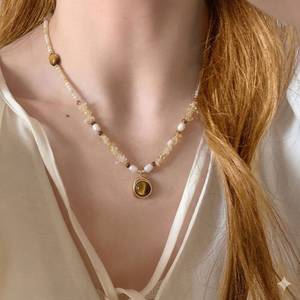 Collier en acier inoxydable <span class=keywords><strong>CL</strong></span> Natural Tiger's Eye plaqué or 18 carats avec perles de culture d'eau douce et cristaux, bijoux pour femme, cadeau tendance 2026 - Product Image 3
