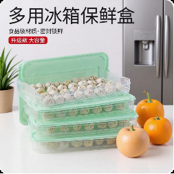 Dumpling Box Multi Layer Food Storage <b>Container</b> With Lid For <b>Refrigerator</b> Freezer Use Light Green Rectangle Shape JZH180 - Product Image 5