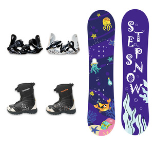 2026 Yeni Toptan Ahşap Snowboard Seti Hafif Esnek Çocuk Karikatür Snowboardu Bağlantı Elemanları ve Kayak Botları ile Okyanus Dünyası Temalı - Product Image 2