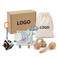 Ensemble de jouets sensoriels Montessori pour bébé YUCI, 4 pièces, avec hochets en bois et design éléphant - Kit cadeau personnalisé pour nouveau-né, fait à la main