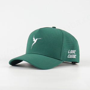 Venta al por mayor Oxford Dobby 5 Panel perforado sombrero personalizado Color verde bordado Logo frontal lado seda impresión costura cinta agua - Product Image 1