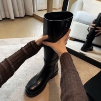 Bottes mi-hautes à plateforme avec sangle à boucle bidirectionnelle détachable, bottes de chevalier pour femmes, bottes à la cheville en cuir