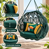 Fauteuil suspendu en rotin PE tissé à la main en forme de feuille avec coussin épais, fauteuil suspendu intérieur/extérieur