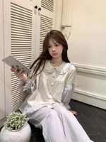 Vente chaude Pyjama de style coréen Automne Nouveau produit Coton Doux à carreaux Col imprimé Chemise de nuit ample Vêtements de nuit pour femmes