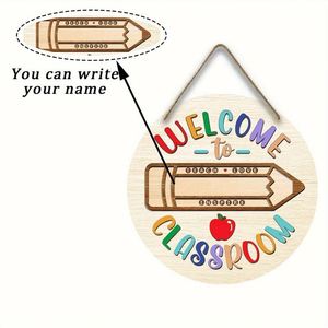 Panneau de bienvenue en bois écologique pour la rentrée scolaire, à suspendre à la porte, cadeau de remerciement pour les enseignants, modèle de décoration tableau noir personnalisable - Product Image 3