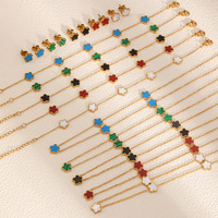 Kalung Rantai Adjustable Lima Daun Lima Bunga Berbahan Enamel Baja Anti Karat Lapis Emas 18K Tidak Luntur