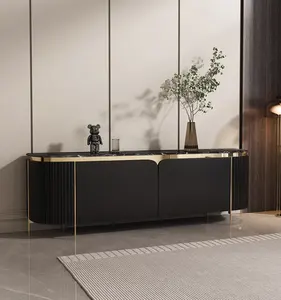 2023 Novo design luxo ouro aço inoxidável TV unidade gabinete moderno suporte de TV e mesa de café para mobília da sala