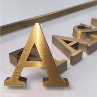 Huruf Logam Stainless Steel Warna Emas Finishing Cermin Tanpa Lampu Logo Dinding 3D