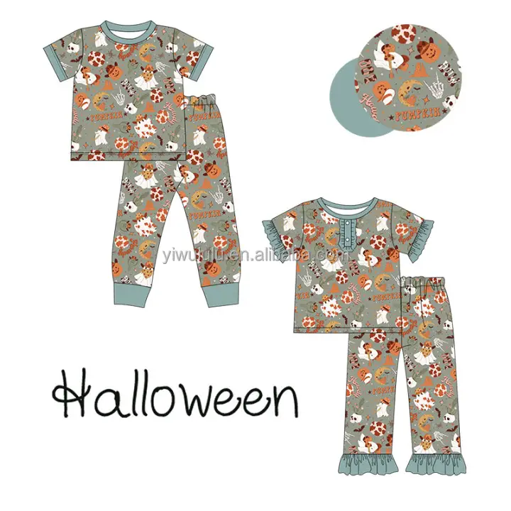 Halloween Kids Clothes Sets Festival Clothing Bamboo Ruffle Girls Outfits