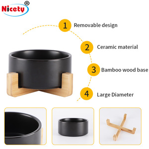 Atacado Luxo Logotipo Personalizado Cerâmica Pet <span class=keywords><strong>Food</strong></span> e Água <span class=keywords><strong>Bowl</strong></span> com Madeira <span class=keywords><strong>Stand</strong></span> para Cães e Gatos - Product Image 3