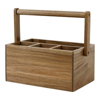 Porte-ustensiles en bois d'acacia avec poignée, organiseur de couverts, support pour serviettes et assiettes en papier
