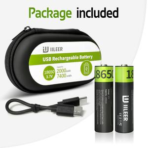 Batería de Litio Recargable IILEER de Fábrica, 7400mWh, 18650, 3.7V, 2000mAh, 1200 Ciclos, con Puerto Tipo C - Product Image 6