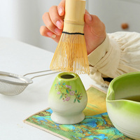 Ensemble complet de matcha artisanal élégant à 7 pièces avec logo personnalisé, couleur cerisier