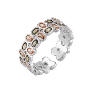 Oval Gemstone Openwork Ring Copper Alloy Prong Setting Adjustable Index Finger Ring - Product Image 5