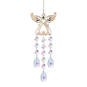 Acchiappasole Angelo con Cristallo, Bianco e Argento, Metallo e Cristallo, 38 cm, Ornamento a Campana a Vento da Appendere per Finestre, Giardino - Product Image 4