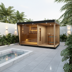 Sauna extérieur moderne en cèdre rouge électrique avec bain de vapeur et bain froid pour 4 personnes - Product Image 5