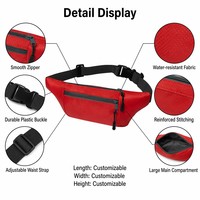Riñonera Personalizable Roja de Ripstop con Cremallera, Impermeable, de Gran Capacidad, Unisex, con Logotipo Impreso para Boutique