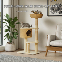Arbre à chat moderne en bois massif avec 4+ niveaux, hauteur 155 cm, assemblage facile, emballé en carton pour plusieurs chats