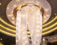 Lustre sur mesure pour plafond haut, en forme de U, en fibre de cristal, lampe artistique dorée, montage au plafond, éclairage LED dimmable pour hôtel 5 étoiles