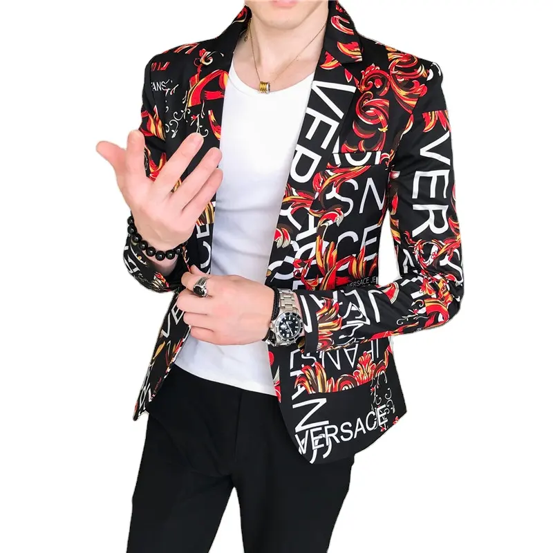 New arrive 2022 luxury letter printing suit jacket fashion male slim fit blazers wedding costume homme mens casual fashion coat