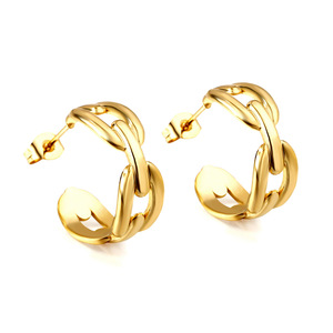 Hoop Earrings Gold Open Chain Geometric Design For Women Party Jewelry Zinc Alloy Stainless Steel <b>Post</b> EA316201G - Product Image 2