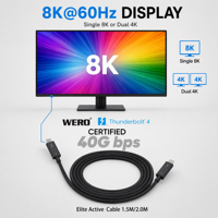 Câble USB-C Thunderbolt 4 Actif 1,5M 2,0M 40 Gbit/s 240W PD Charge Rapide Certifié Intel 8K 60Hz Noir/Blanc pour MacBook et Moniteur