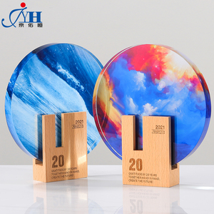 Medaglia trofeo con base in legno di cristallo personalizzato di alta qualità premio per <span class=keywords><strong>la</strong></span> fiera sportiva menzione d'onore trofeo UV stampa a colori - Product Image 2