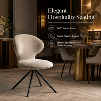 Chaise de salle à manger pivotante moderne en bouclé, beige, dossier incurvé, silhouette de tulipe, base araignée, pour hôtel et restaurant