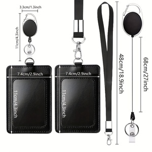 Detachable Neck Lanyard Strap Vertical PU Leather <b>ID</b> Badge Card <b>Holder</b> with Clear <b>ID</b> Window and Retractable Badge Reel - Product Image 3