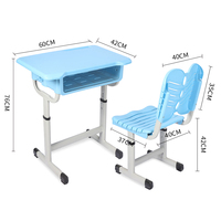 Ensemble Chaise et Bureau Scolaire Bleu Confortable, Écologique et au Design Moderne, Hauteur Réglable pour Salle de Classe et Salon