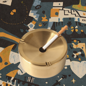 Cendrier rond en métal doré sans fumée pour table, objet décoratif - Product Image 2