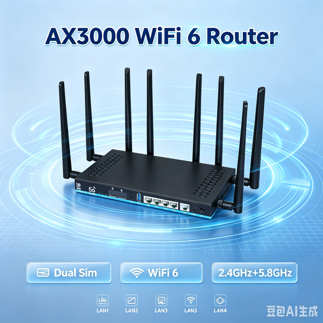 Unlock MT7981 Industrial Dual Sim Router 1GB DDR4 OpenWrt WiFi 6 4G 5G Modem CPE Mesh Router Sim Card Slot